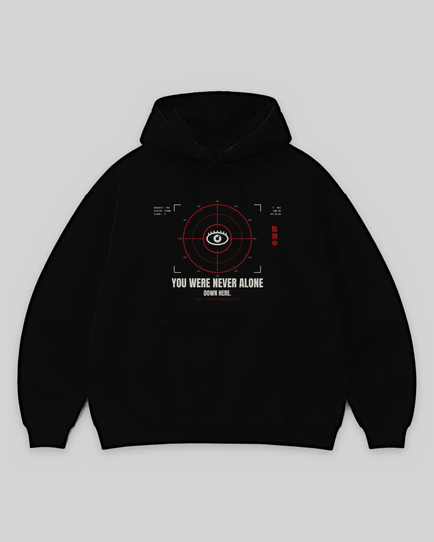 NEVER ALONE HOODIE - BLACK – Vorderseite